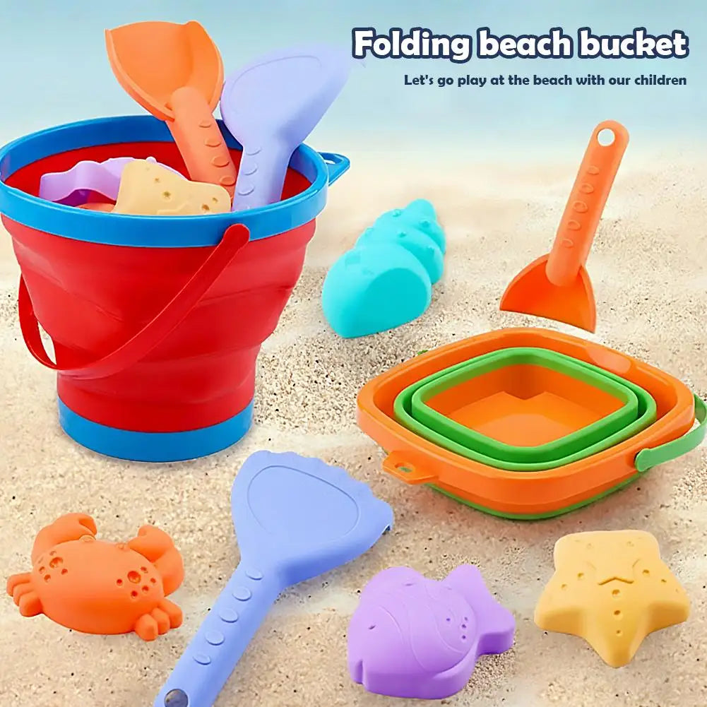 Foldable Beach Sand Toys Set – Collapsible Bucket, Shovel & Molds Beach Sand Toy Set Zpaxo
