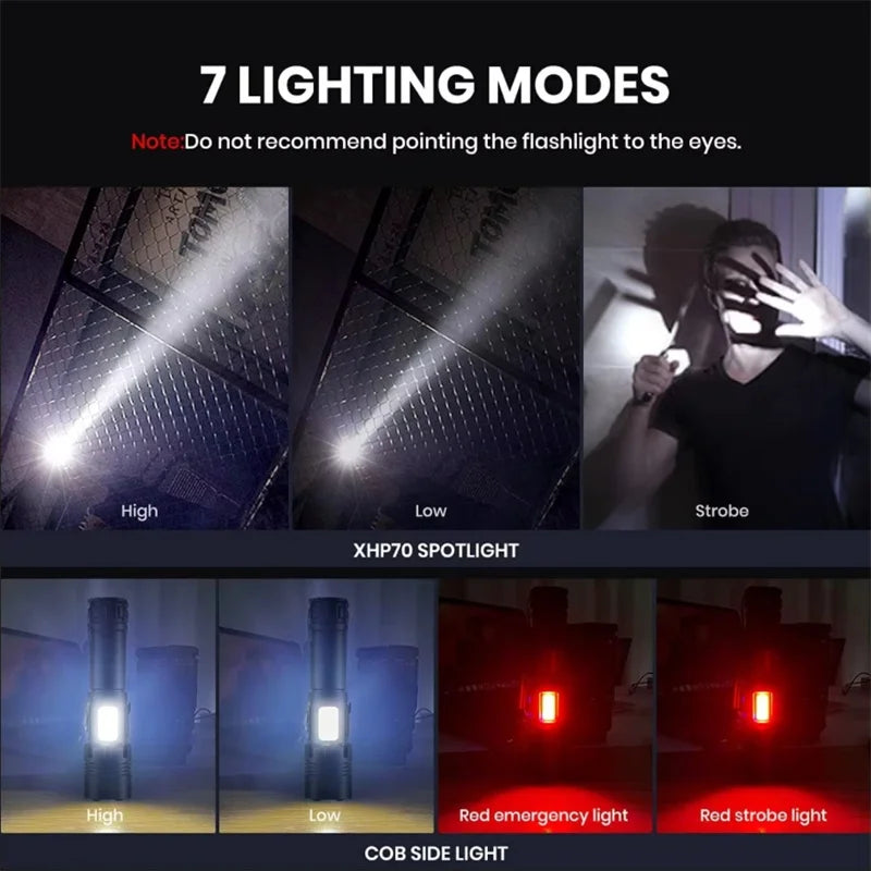 Rechargeable LED Flashlight & Power Bank – Zoom, 7 Modes, COB LED Tactical Flashlight Zpaxo