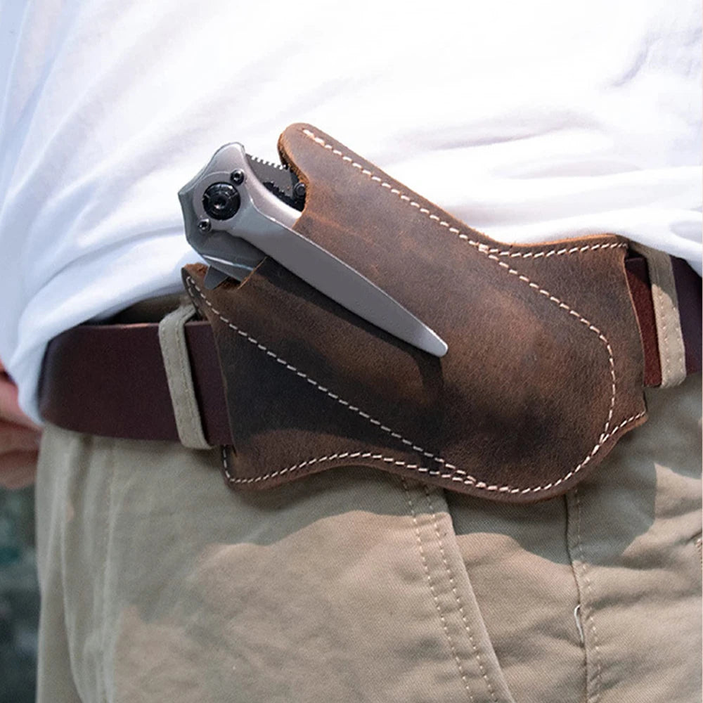 PU Leather Folding Knife Sheath with Waist Clip | EDC Carry