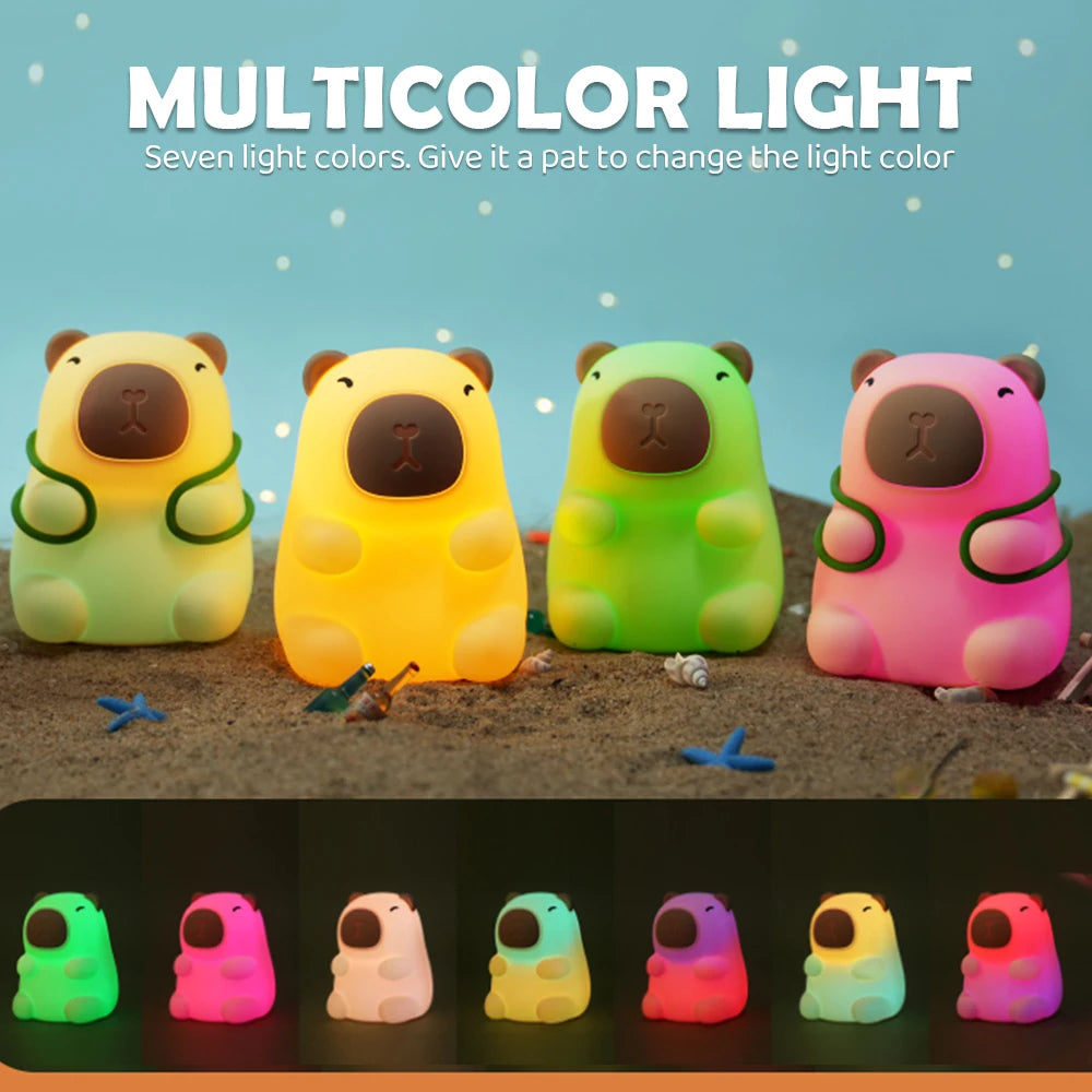 Capybara Cute Night Light Silicone Lamp 7 Colors Dimming Nursery Bedroom light for Kids USB Rechargeable Touch Lamp Decor Gift Zpaxo
