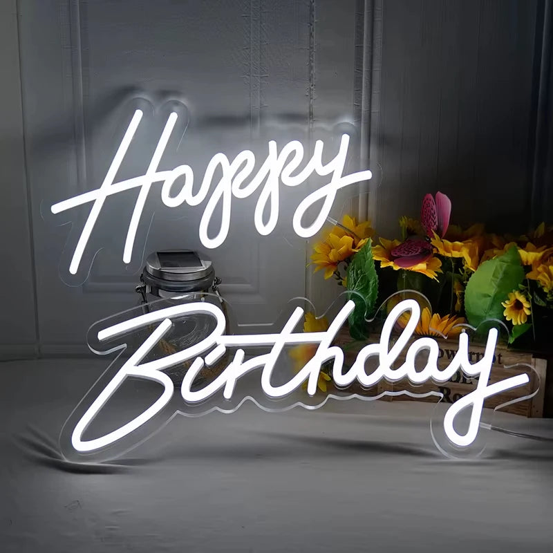 Happy Birthday LED Neon Sign Wall-mounted Party Supplies Illuminated