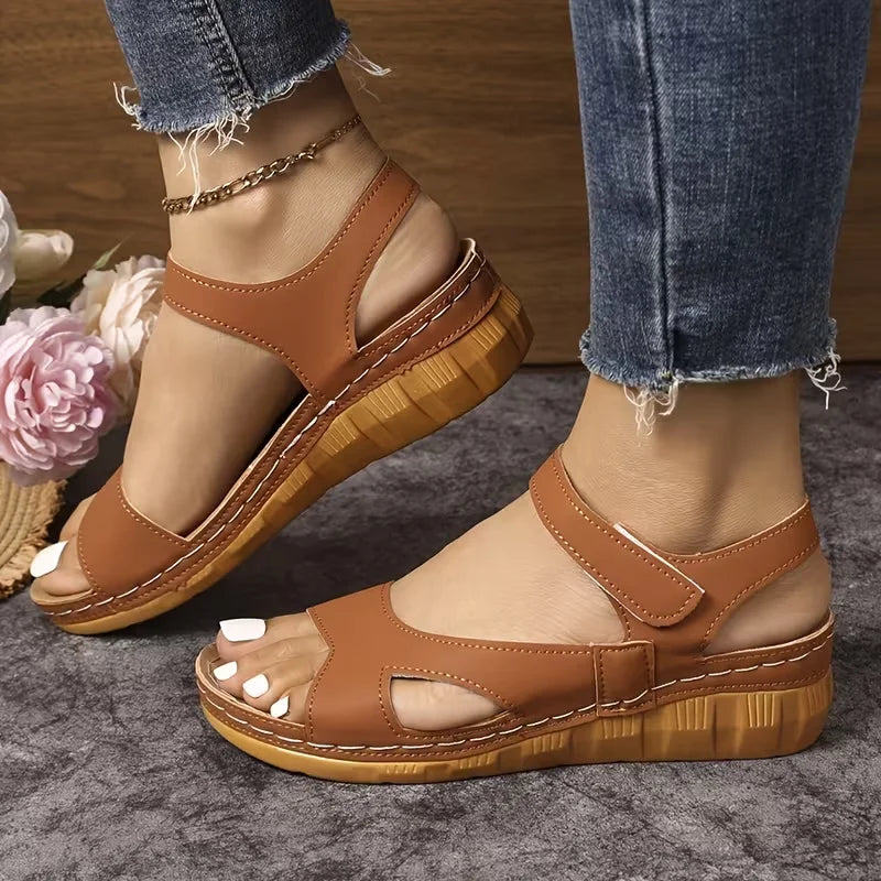 Women Platform Sandals Summer Lightweight Casual Wedges Shoes Woman Zpaxo Brown 36