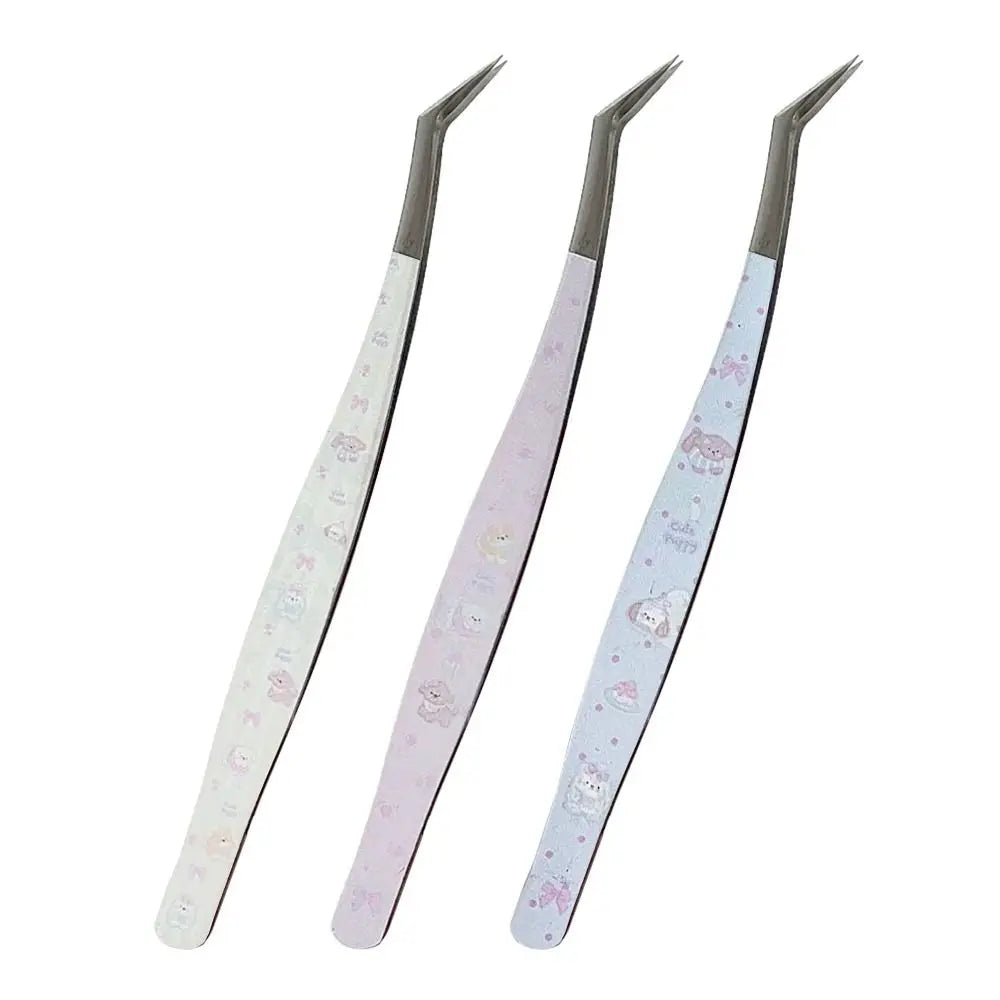 Metal Curved Stickers Tweezers High Precision Cartoon Lashes Extension Tweezer Anti-static Eyelash Curler Beauty Makeup Tools Zpaxo