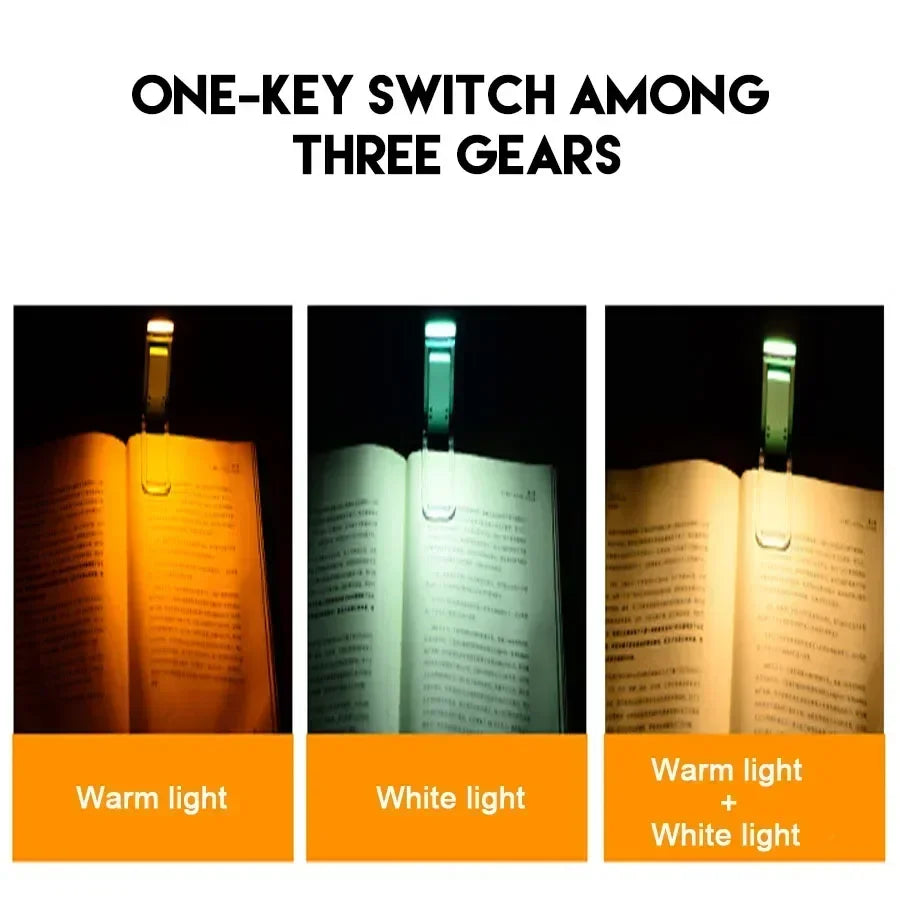 Rechargeable Clip-On Book Light | 15 Levels, 3 Color Modes