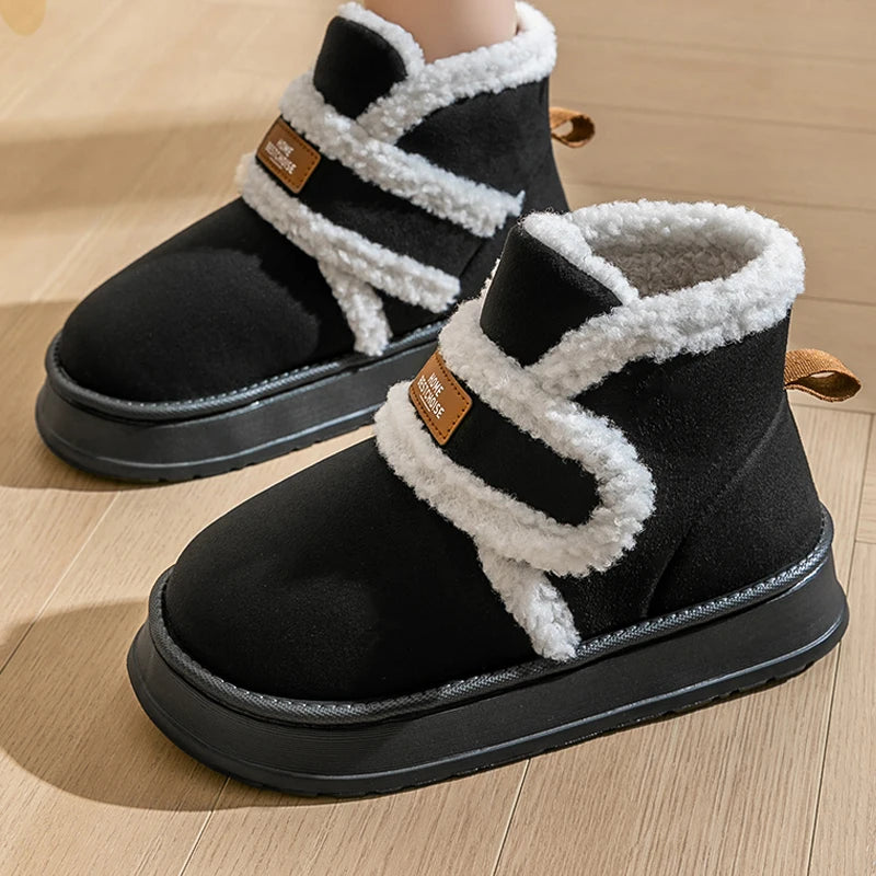 Thick Soled Snow Boots Women Fluffy Plush Faux Fur Soft Slippers