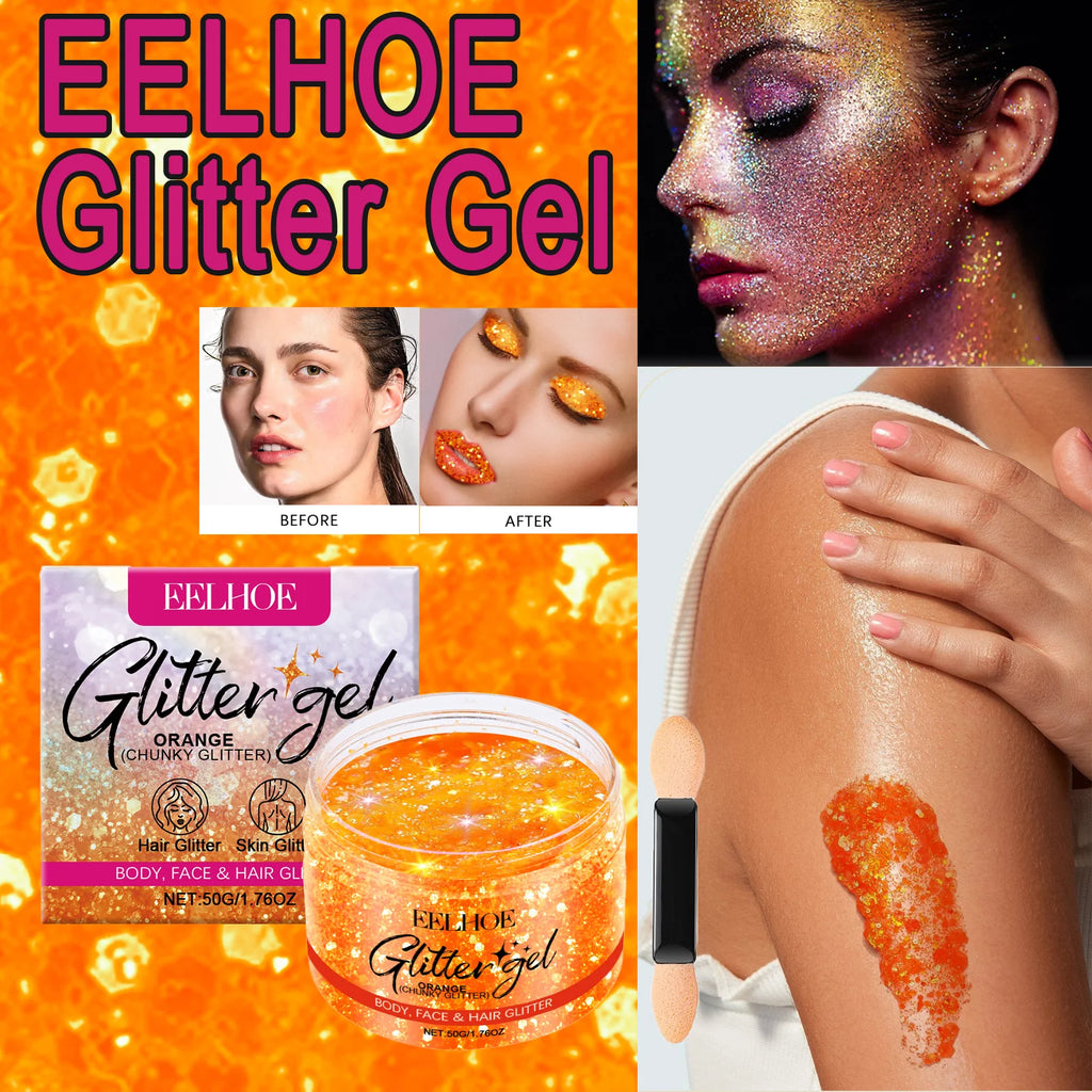 EELHOE Glitter Gel Lightweight Non-Sticky Easy To Wash Long-Lasting Brilliance Enhance Charm For Both Skin Hair Costume Party Zpaxo