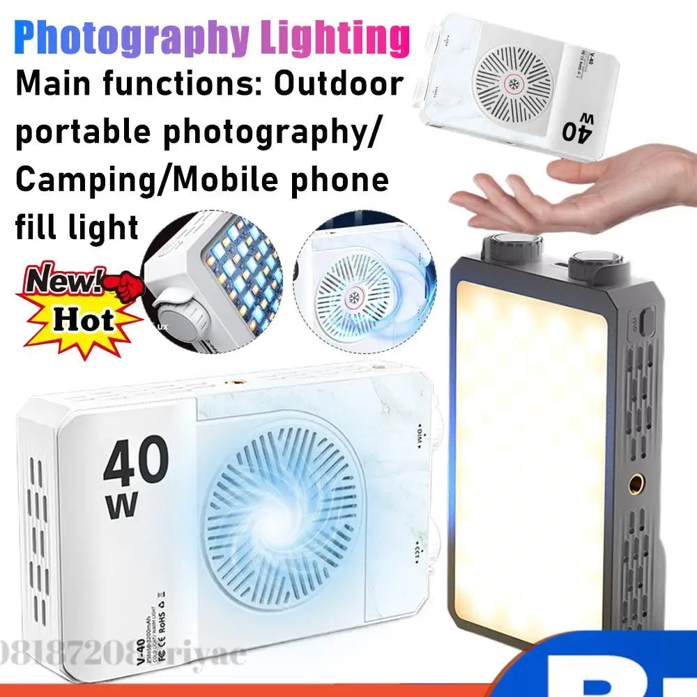 40W LED Camera Light 2800K-9000K Handheld Video Fill 4400mAh