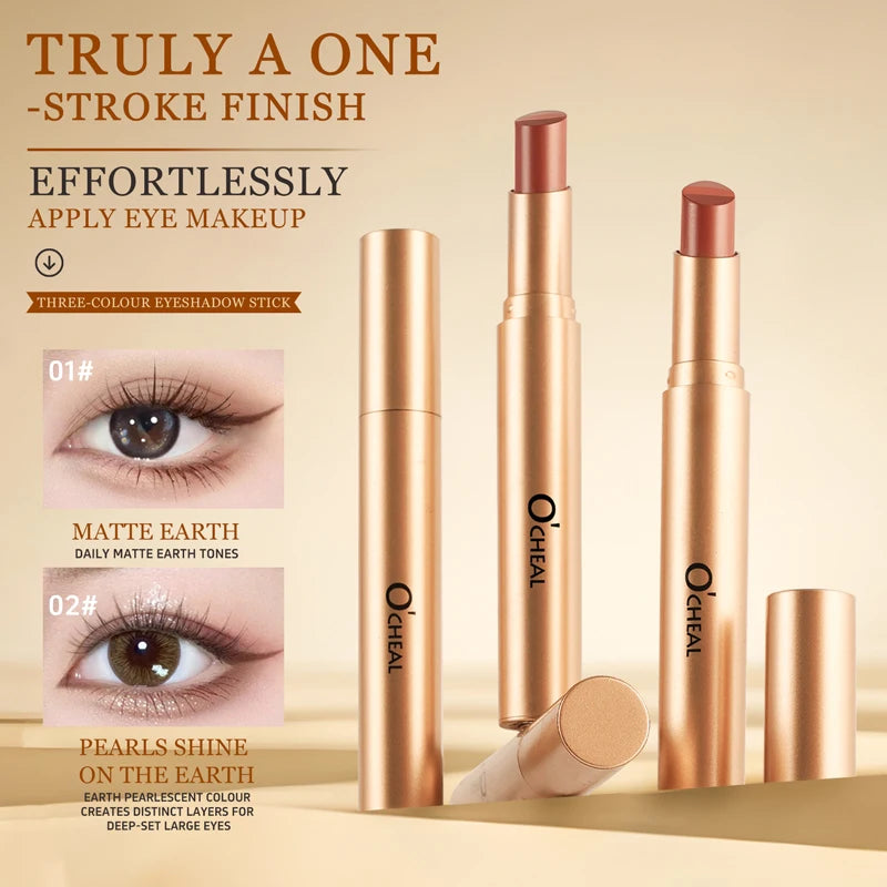 Three Matte Pearlescent Eye Shadow Stick Waterproof Durable Gloss
