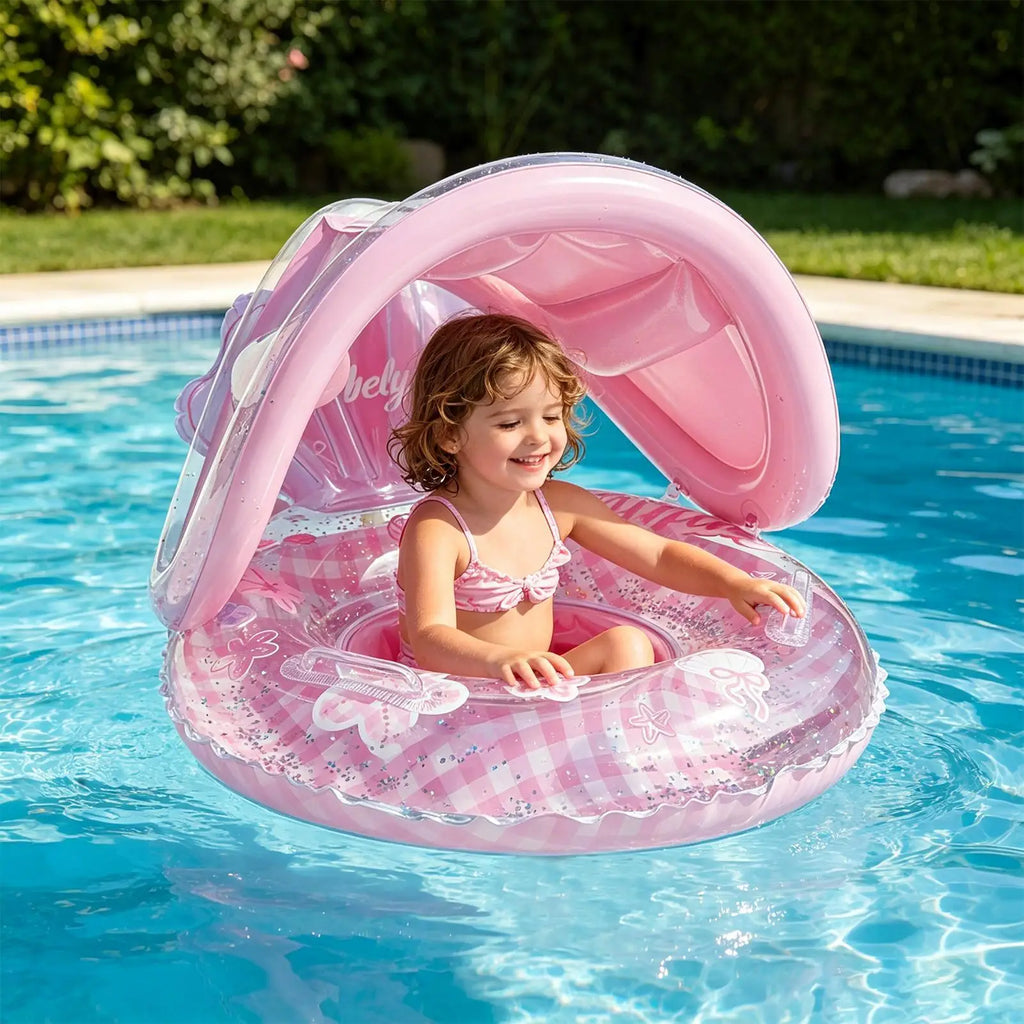 Kids Pool Floats With Backrest Sun Protection Swimming Ring Pool Float With Canopy For Kids Beach Water Lake Summer Travel Zpaxo