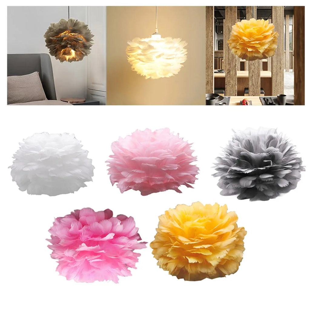 Artificial Feather Light Shade Pendant Lamp Shade Artificial Feather Lampshade for E27 Bulb Pendant Ceiling Light Bedside Zpaxo