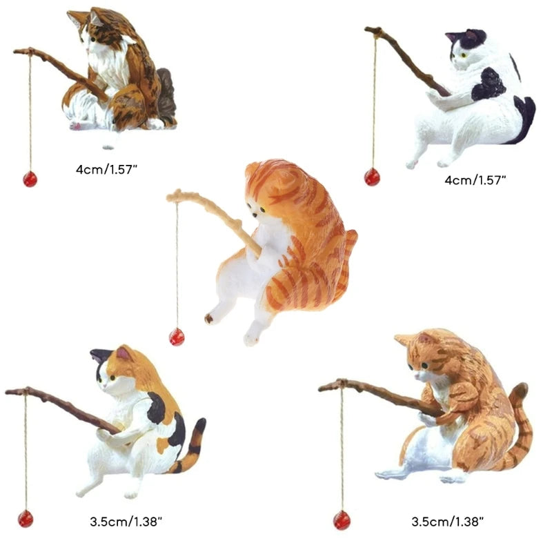 Fishing Cat Ornaments Aquarium Decoration Fish Landscaping Cartoon Cat Statue Mini Resin Figurine Home Decorations Zpaxo