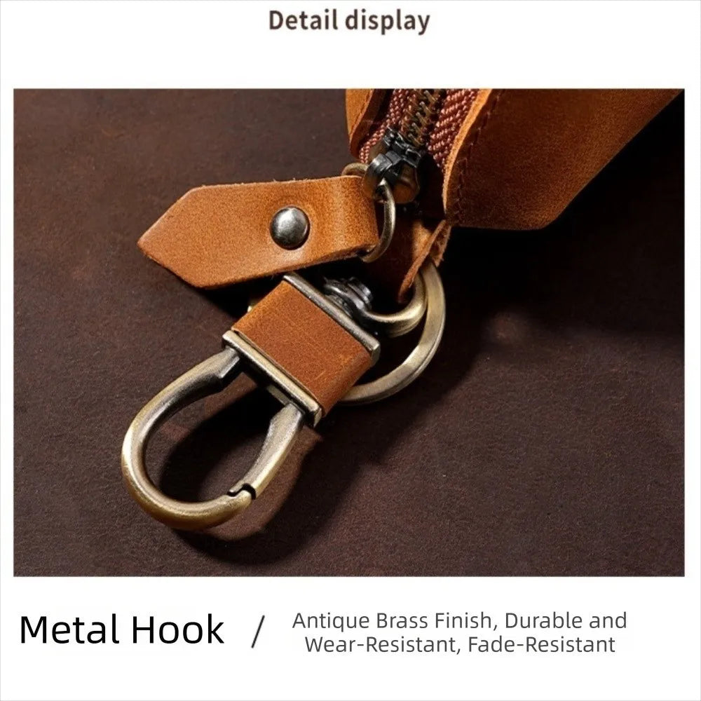 Durable Genuine Car Key Pouch Multi-Color Simple Leather Key Holder Classic Elegant Key Case with Carabiner Men/Women Zpaxo