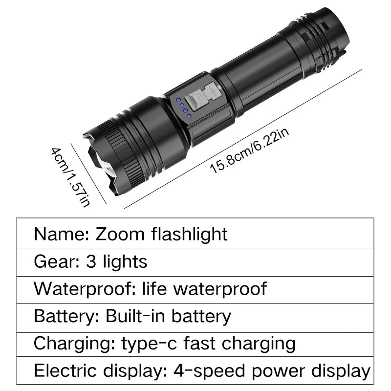 Strong Ultra Bright Long-range Flashlight Adjustable Zoom Multiple