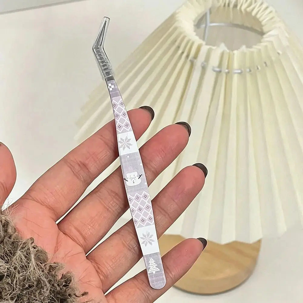 Stainless Steel Curved Stickers Tweezers High Precision Cartoon False Eyelash Tweezers Anti-static Lashes Extension Tweezer Zpaxo
