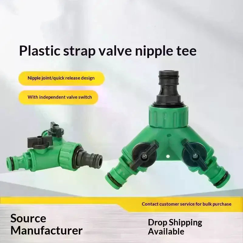 Garden Water Splitter Y Connector 2-Way Valve Switch Quick Plastic Zpaxo