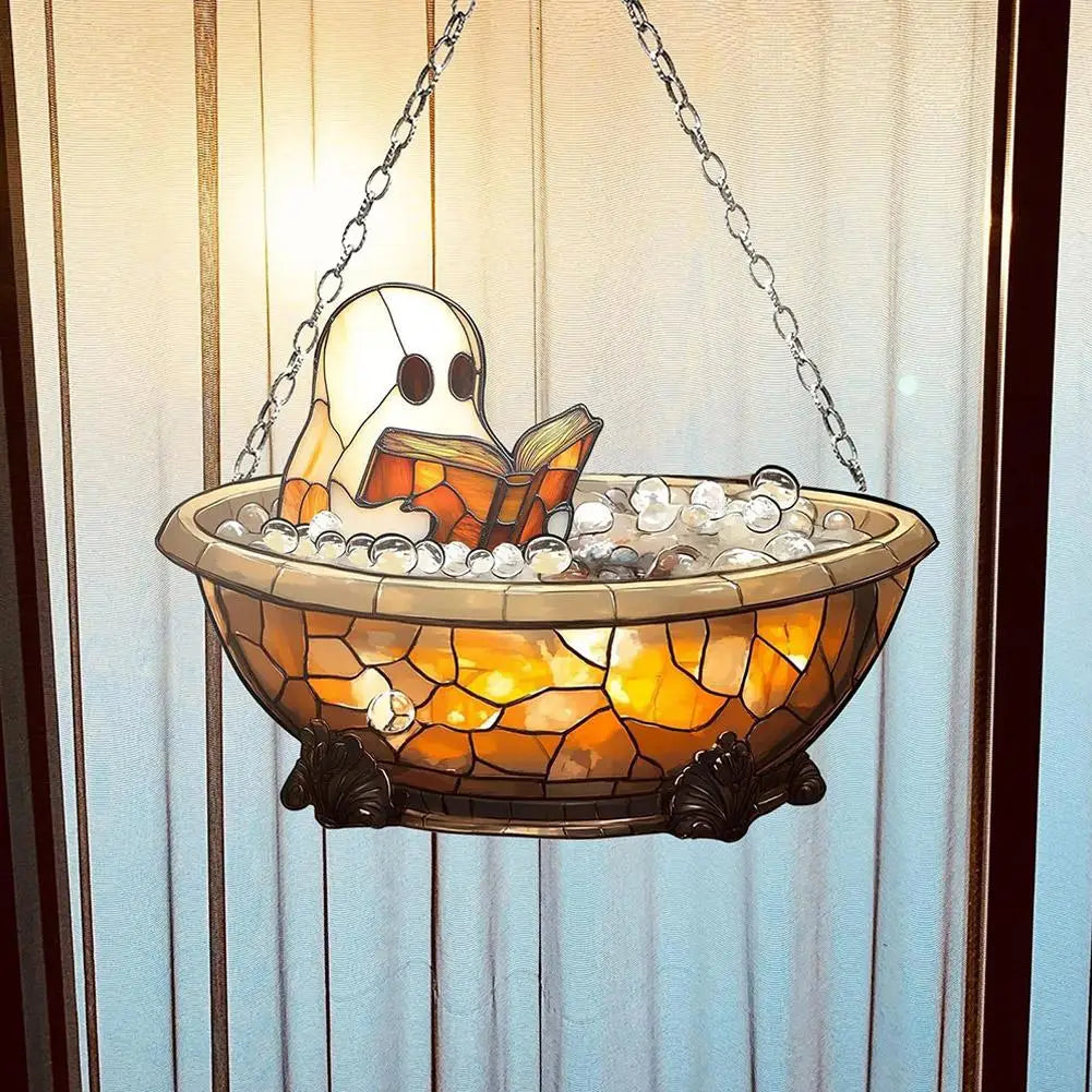 Ghost Reading Book Acrylic Suncatcher Window Ornament | Spooky Window Suncatcher Zpaxo
