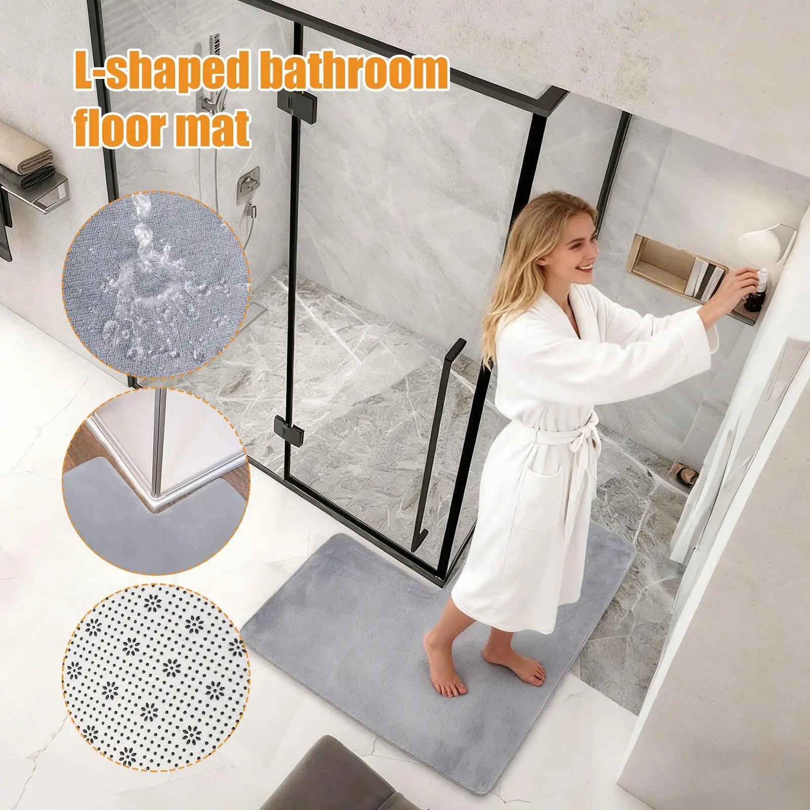 Non Slip L Shaped Bath Mat Soft Absorbent Quick Dry Rug Bathroom