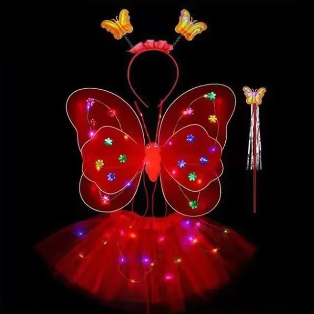 LED Glow Butterfly Wing Luminous Flashing Skirt Lights Princess Dress