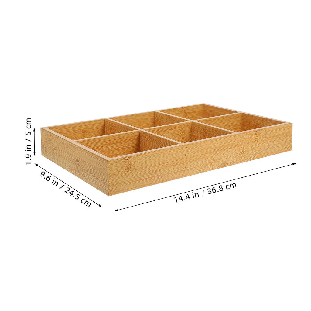 Bamboo Divided Tray 6 Section Grid Organizer Art Supplies Crayons