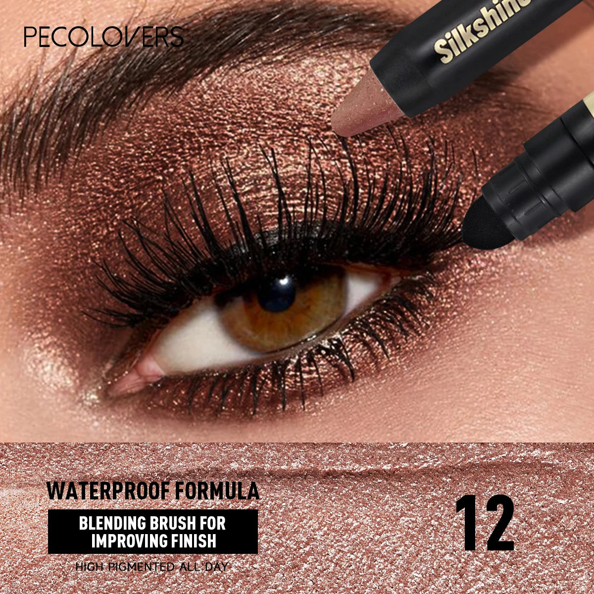 1PC Waterproof, Light To Dark, Eye Contour, Gentle Texture, Easy Makeup Remover, 2-in-1 Eyeshadow Stick, Valentine's Day Gift Zpaxo 12