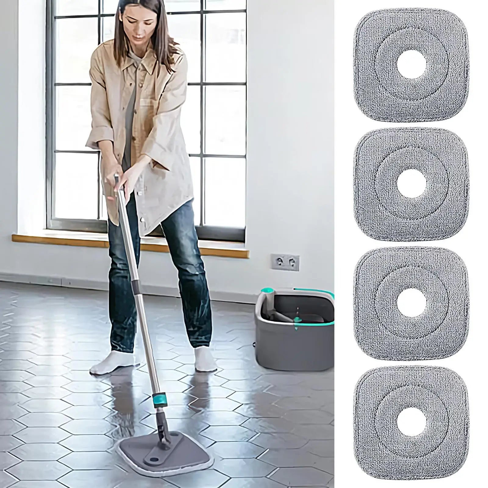 Mop Head Square Highly Absorbent Scrub Brush Deep Clean Microfiber Refills for Home Kitchen Bathroom Room Hardwood Floor Care Zpaxo