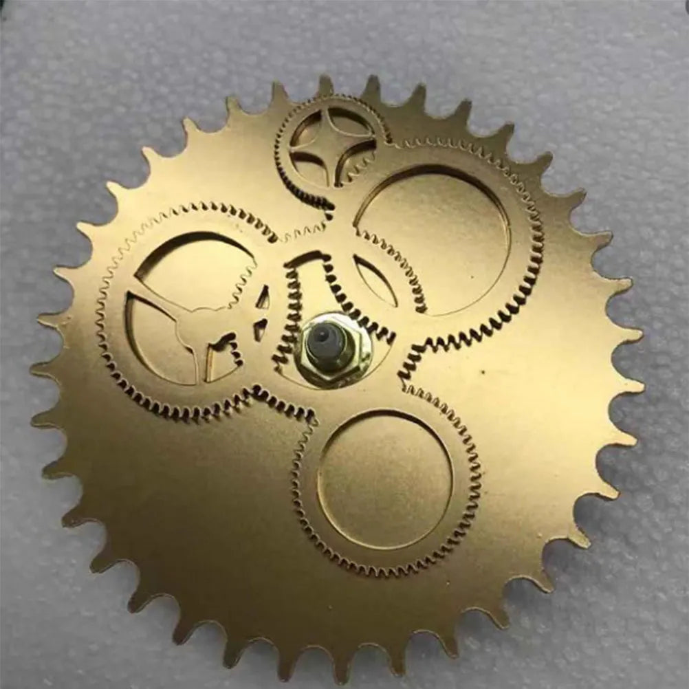 Retro Wood Gear Wall Clock Golden Big Pointer Silent Design Living
