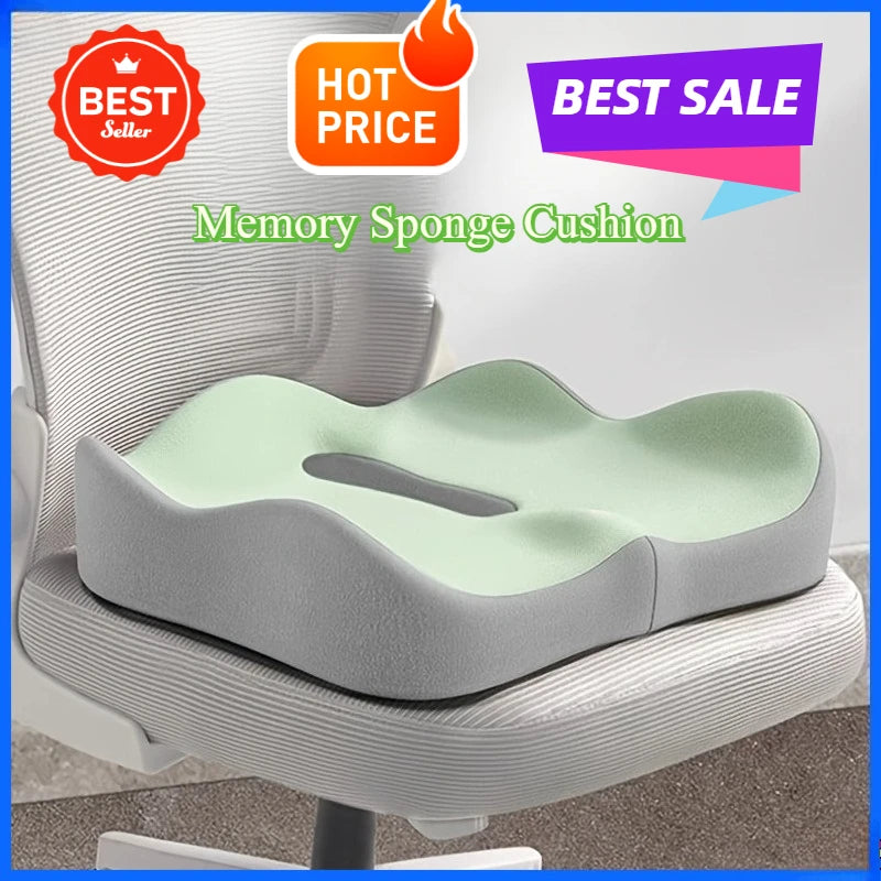 Memory Foam Seat Cushion 3D Ergonomic Support Light Green Grey