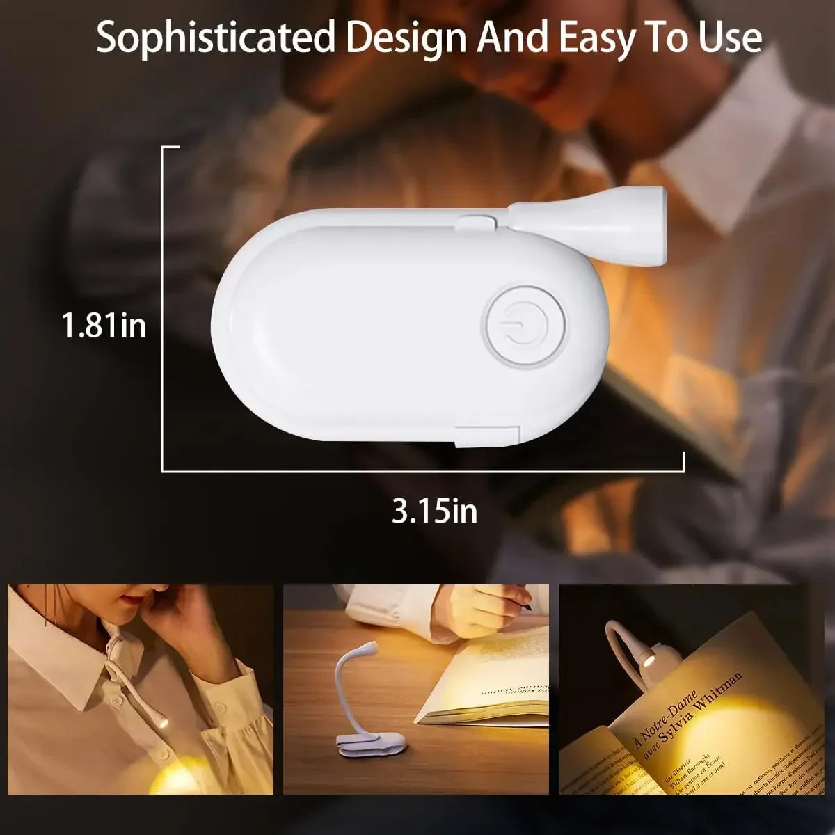 USB Rechargeable LED Clip Book Light – Dimmable Reading Lamp