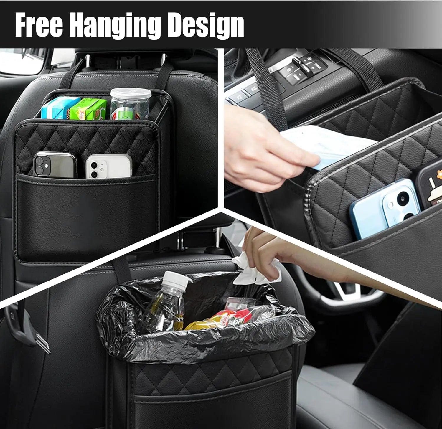 PU Leather Car Seat Back Organizer – Multi-Pocket Kick Mat