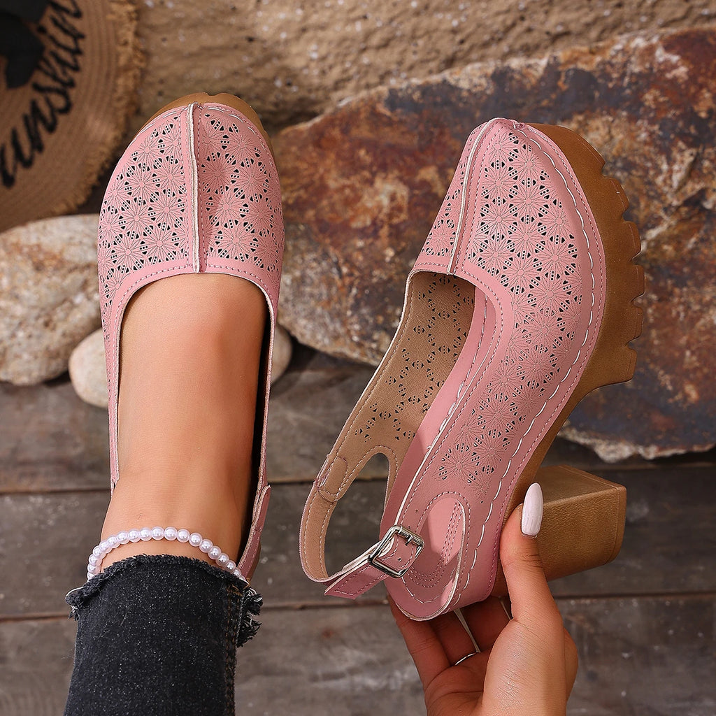 Women Chunky Heel Sandals 2026 New Fashion Hollow Beach Shoes Lightweight High Heeled Sandals Casual Designer Shoes for Women Zpaxo