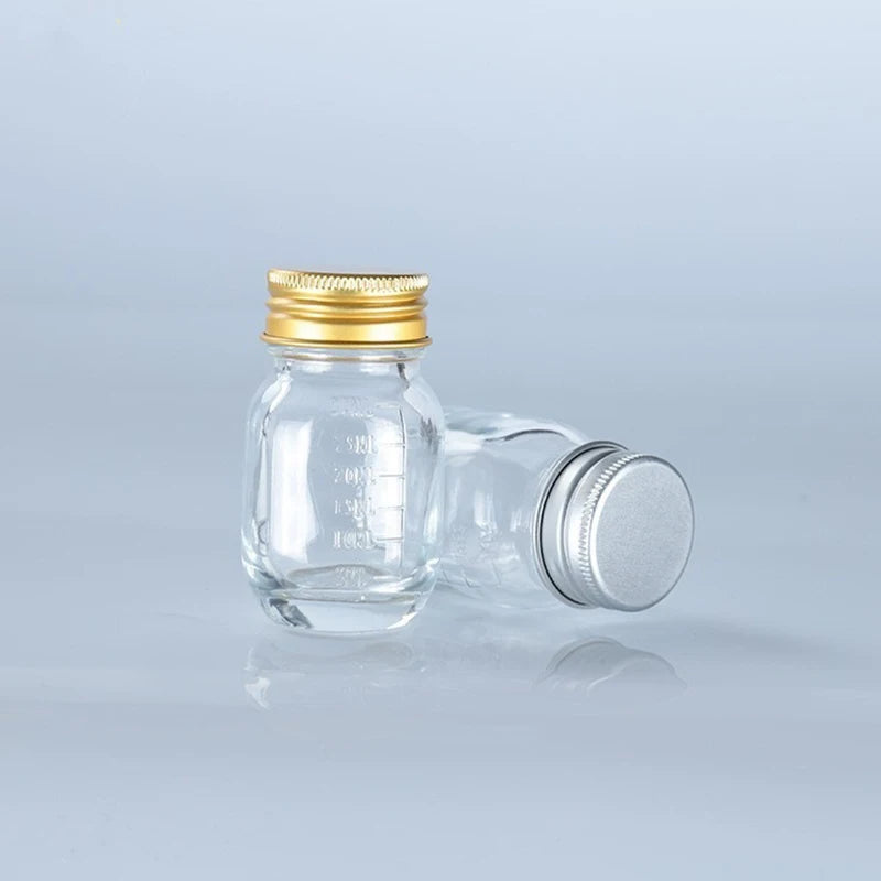 Glass Bottle Small Lid Medicine Powder Capsule Gold Silver Zpaxo