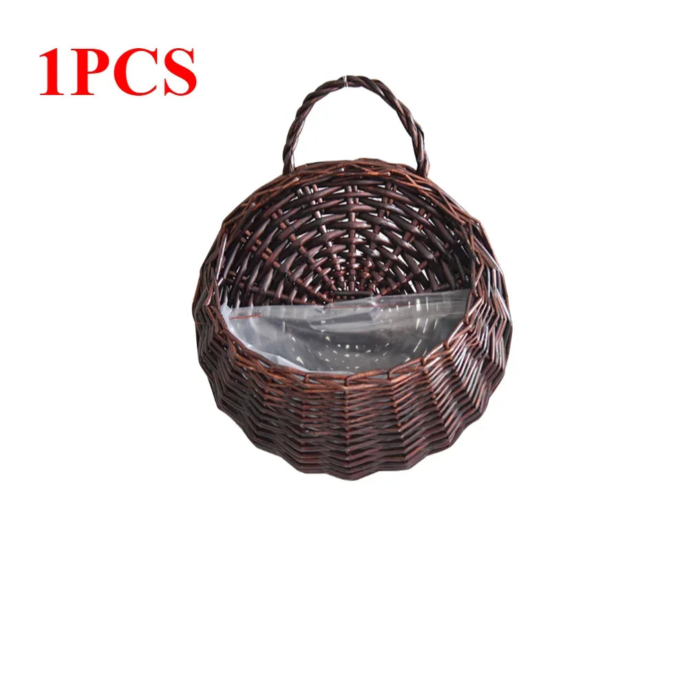 1/2pcs Handmade Woven Flower Basket Wall Hanging Wicker Rattan Garden Flower Pot Plant Basket Flower Vase Garden Balcony Decor Zpaxo 1PC B