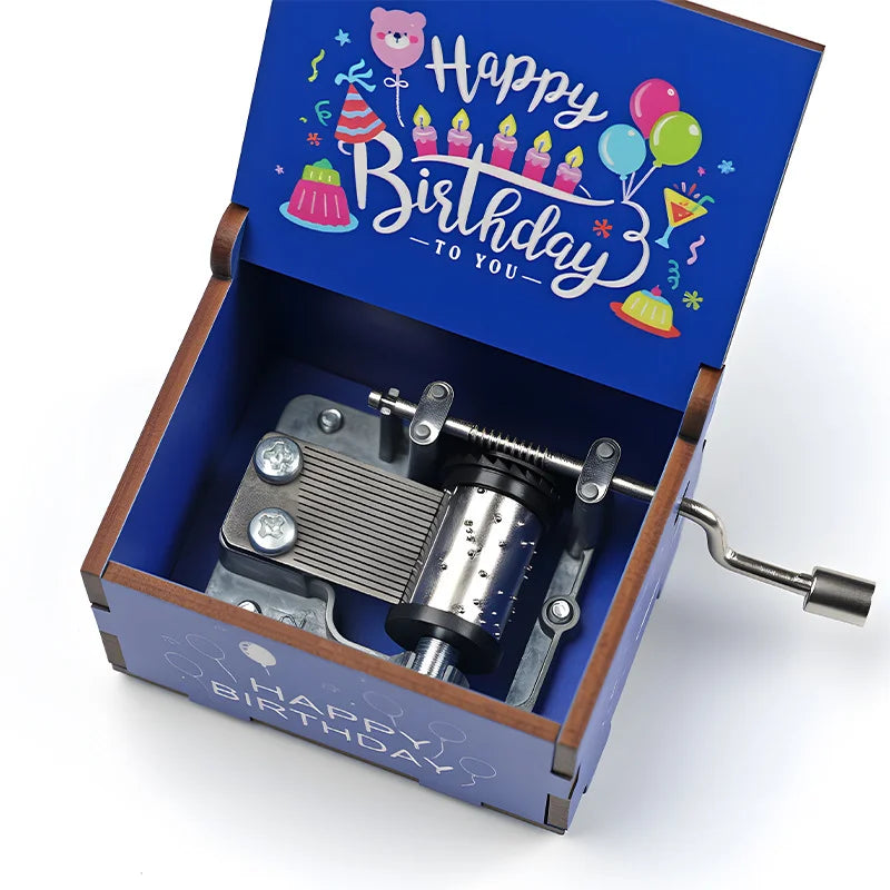 Wooden Hand-Cranked Birthday Music Box – Happy Birthday Tune