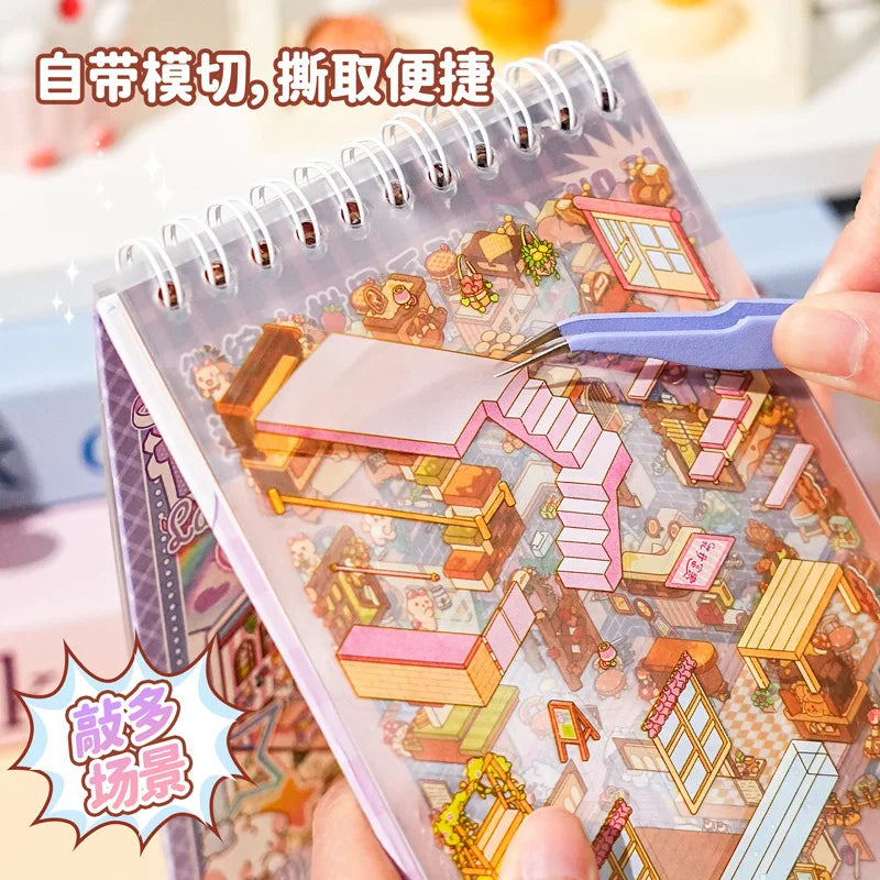 3D Cartoon Sticker Book DIY Landscape Stickers Pocket Cabin Scene Zpaxo
