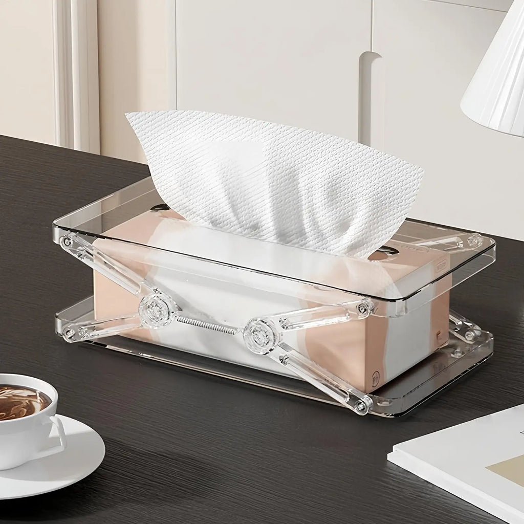 Tissue Box Cover Spring Auto Lift Paper Towel Holder Clear Decorative