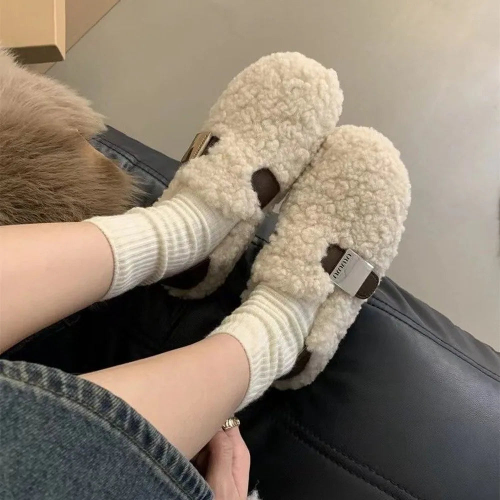 Winter Shoes Women Round Toe Slip-on Female Footwear Loafers Fur