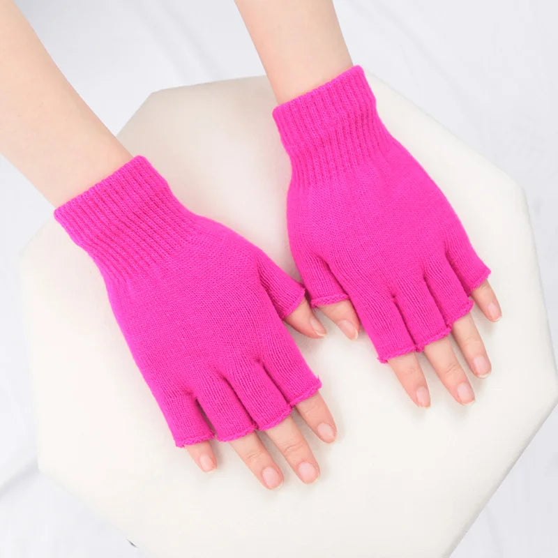 1pair Short Half Finger Fingerless Knit Wrist Glove Winter Warm Stretch Work Gloves for Women and Men Cycling Accessories Zpaxo