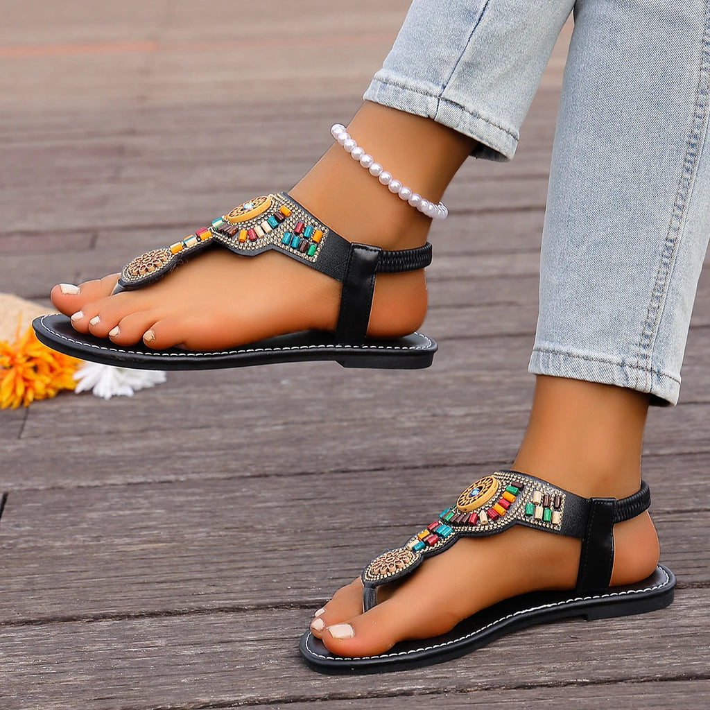 2025 Women Sandals Bohemian Flat Clip Toe Gladiator Shoes Woman Zpaxo