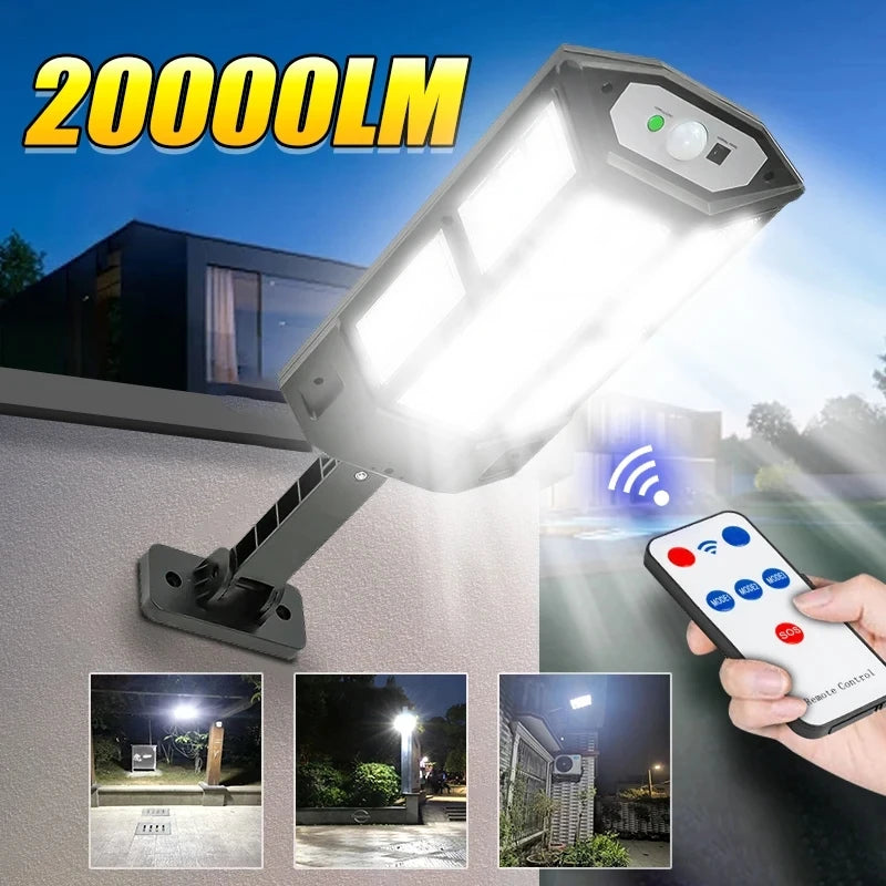 20000LM Solar Outdoor Light – Motion Sensor, IP65, 124 LED