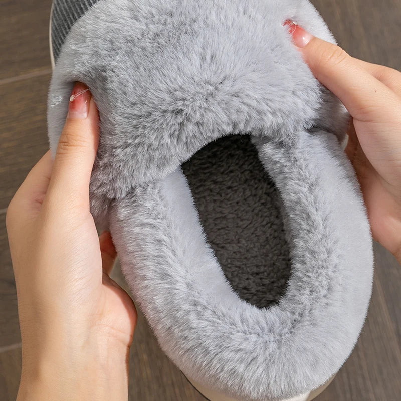 High-top Men's Winter Cotton Slippers Non-slip Warm Plush Fleece