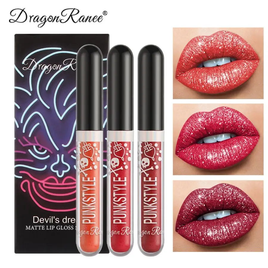 Lip Gloss in a Box of Three, Pearlescent Lipstick in a Non-Stick Cup, Shiny Purple and Black Lip Gloss Set Zpaxo
