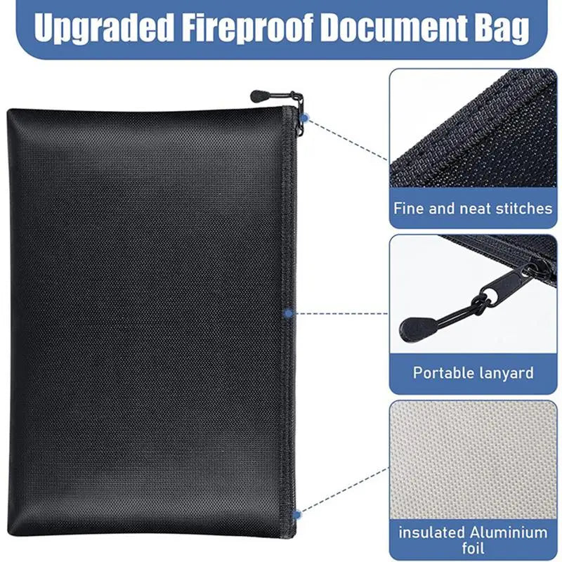 Fireproof Document Bag Waterproof Money Bags Fire Safe Storage Pouch with Zipper Cash File Envelope Holder for Home Office Zpaxo