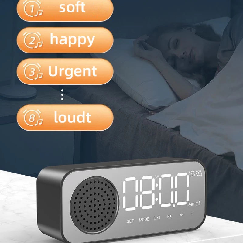 Bluetooth Wireless Audio Office Alarm Clock Mini LED Mirror Digital
