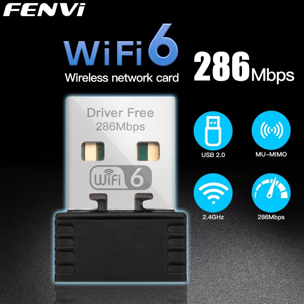 FENVI WIFI 6 Adapter AX286 Network Card Mini USB Dongle 2.4GHz 802.11AX Signal Reception For PC Laptop Windows 10/11 Driver Free Zpaxo