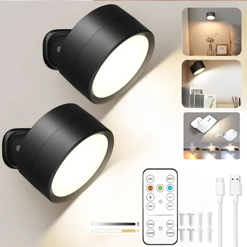 Wireless LED Wall Sconce – Dimmable, USB Rechargeable + Remote