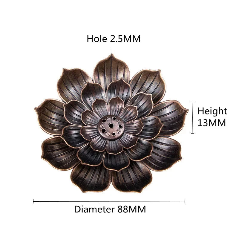 Alloy Incense Burner Stick Holder Buddhism Lotus Line Incense plate Sandalwood Coil Base Temples Yoga Studios Home Decoration Zpaxo Bronze L
