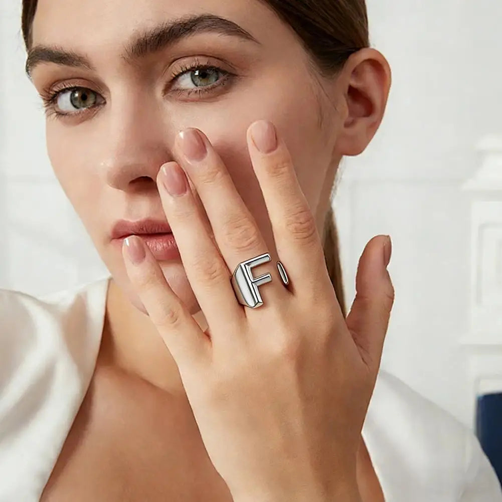 1PC High-end Fashion Hollow A-Z Letter Adjustable Opening Ring Alphabet Party Rings Jewelry Gift For Women Кольца JR21003 Zpaxo