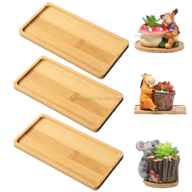 Flower Pot Trays Dish for Plant Vase Bamboo Tray Wooden Bottle Tray Bathroom Shampoo Shower Gel Organizer Jewelry Storage Tray Zpaxo Rectangle-3pcs