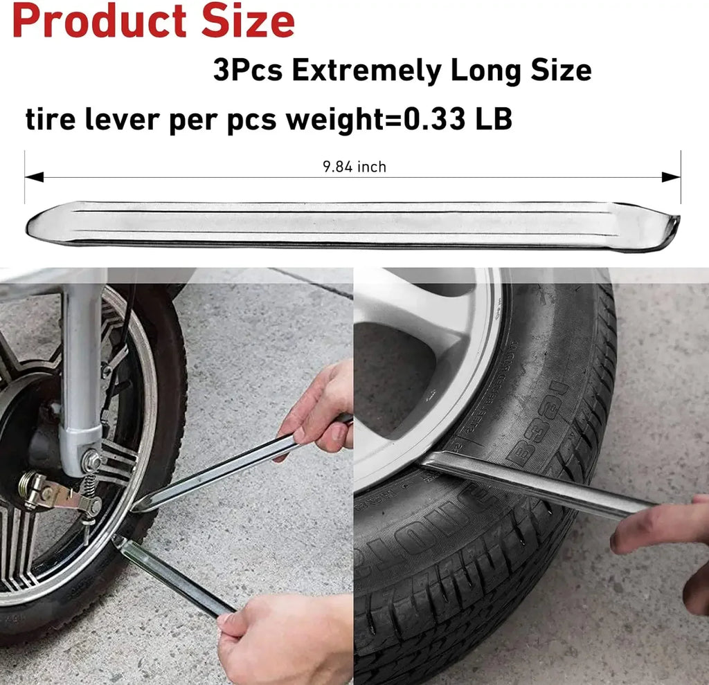 3-Piece Steel Tire Iron Spoon Lever Set – Car, Motorcycle & Bike