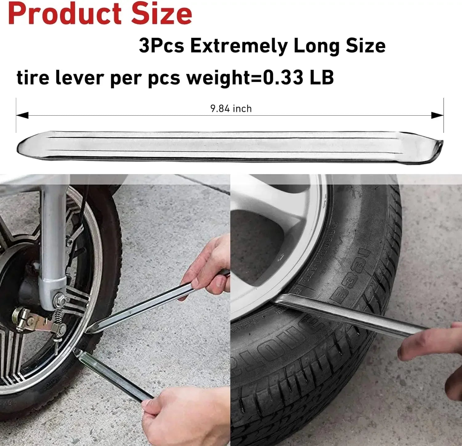 3-Piece Steel Tire Iron Spoon Lever Set – Car, Motorcycle & Bike